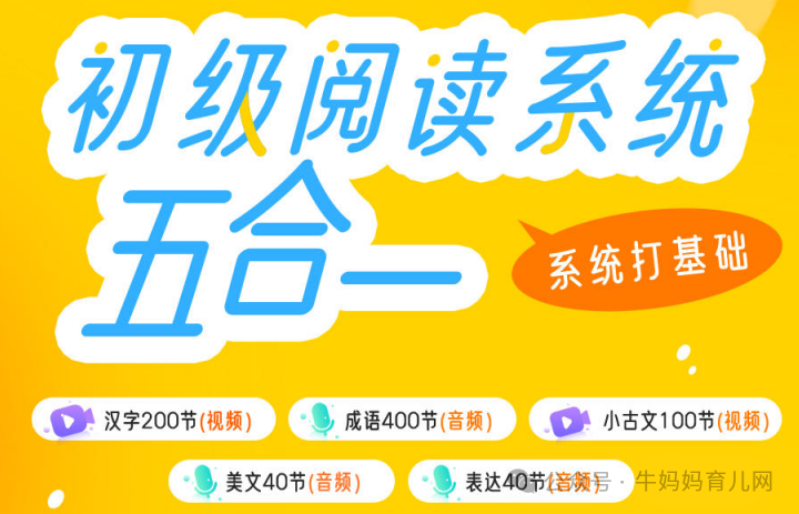 申怡初级阅读系统课程五合一，精选200个汉字，讲述400个故事成语，感受100篇意境小古文…